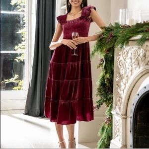 Hill House Burgundy Velvet Nap Dress Holiday Sz XS NWOT